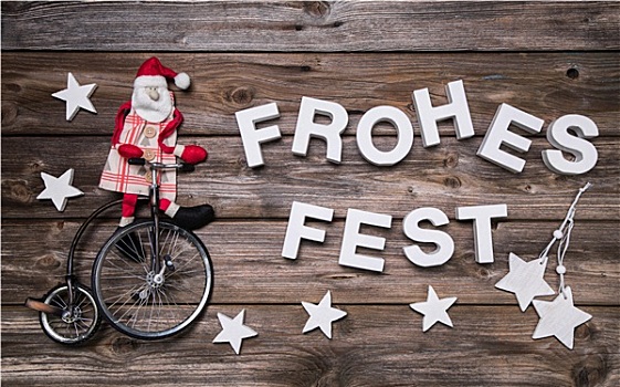 德国,圣诞节,贺卡,文字,装饰,红色,圣诞老人,自行车