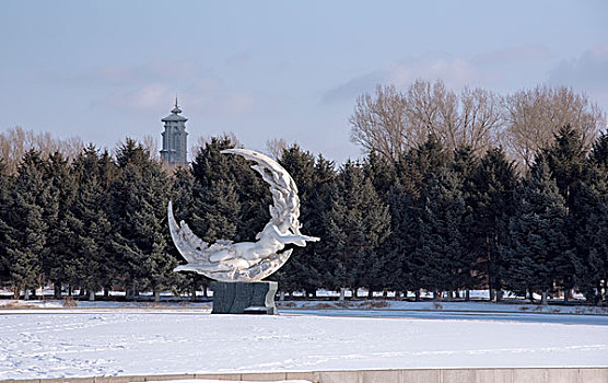 长春净月潭三月雪景