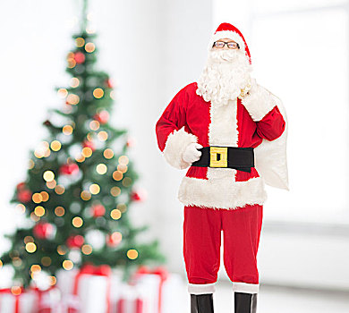 圣诞节,休假,人,概念,男人,服饰,圣诞老人,包,上方,客厅,树,背景