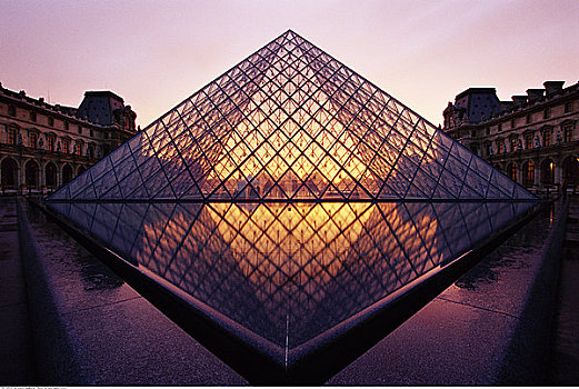 卢浮宫,日落,巴黎,法国