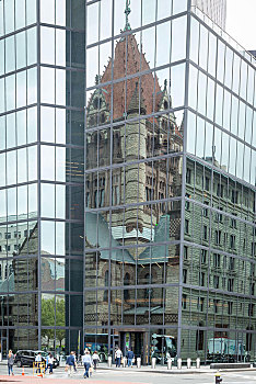 圣三一教堂,反射,玻璃幕墙,波士顿,马萨诸塞,美国,北美
