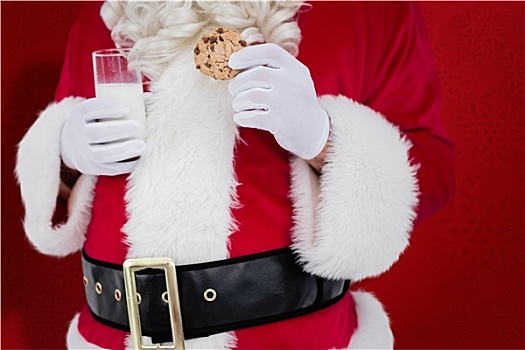 合成效果,图像,圣诞老人,拿着,饼干,牛奶杯