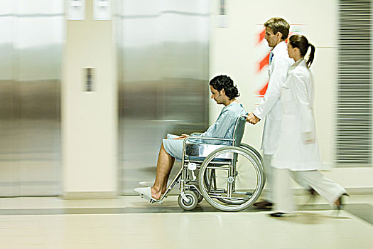 医院,推,男人,轮椅,动感