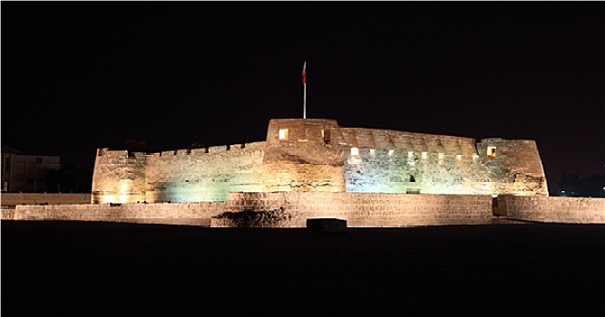 堡垒,夜晚,岛屿,巴林,中东