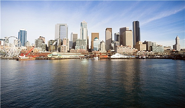 水岸,码头,建筑,摩天轮,船,西雅图,湾