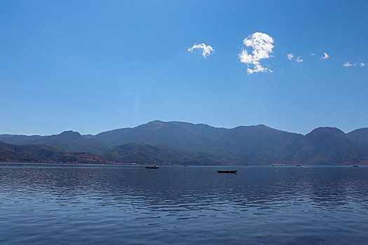 湖面,孤舟,海鸥