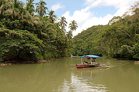 传统,菲律宾,舷外支架,独木舟,河,保和省,亚洲