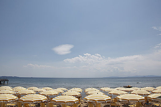 沙滩椅,伞,海湾,格罗塞托,托斯卡纳,意大利