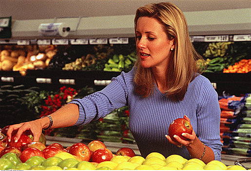 女人,买,水果,超市