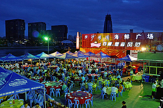 江北,白沙码头,海鲜广场,夜景,美食,夜宵,露天,排挡,庆丰桥,桥梁,江