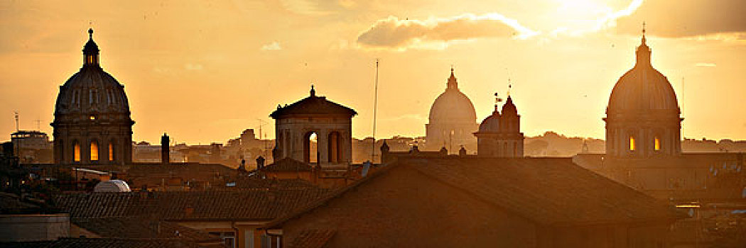 罗马,屋顶,风景,日落,全景,古代建筑,意大利