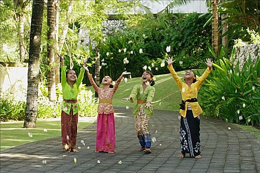 巴厘岛,女孩,笑,投掷,花