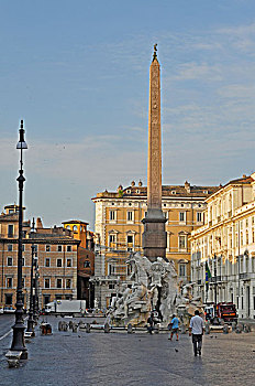 方尖塔,四河喷泉,纳佛那广场,罗马,拉齐奥,意大利,欧洲