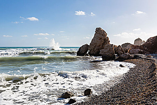 海浪,岸边,帕福斯,塞浦路斯