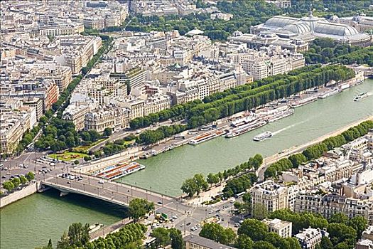俯拍,桥,上方,河,塞纳河,巴黎,法国
