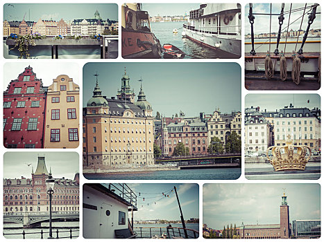 抽象拼贴画,斯德哥尔摩,瑞典,图像,旅行,背景,照片