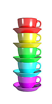五个,咖啡杯,一堆,彩虹,彩色