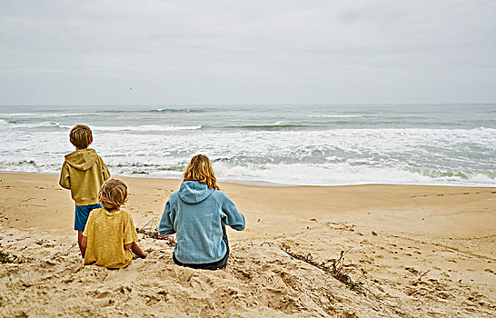 家庭,海滩,看别处,海上,巴西,南美