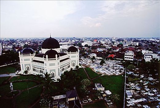 印度尼西亚,苏门答腊岛,大清真寺,围绕,城市