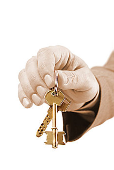 男性,房地产,管理人员,握着,两个,钥匙