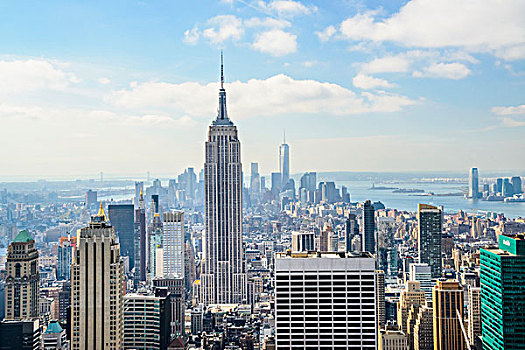 南,曼哈顿,天际线,眺望台,洛克菲勒中心,帝国大厦,一个,世贸中心,背景,市中心,纽约,美国