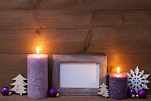 紫色,圣诞装饰,蜡烛,画框