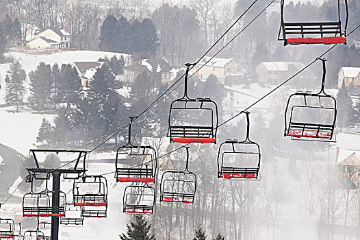 滑雪缆车,蓝色,湿地,滑雪区,宾夕法尼亚,美国