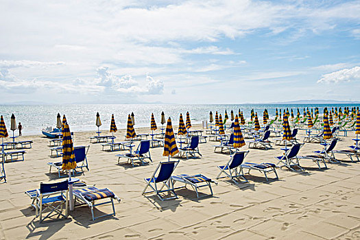 折叠躺椅,海滩,省,格罗塞托,托斯卡纳,意大利,欧洲