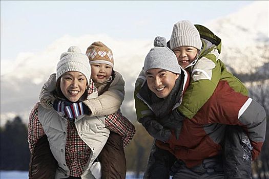 肖像,家庭,冬天,不列颠哥伦比亚省,加拿大