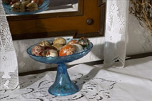蓝色,玻璃碗,装饰,复活节彩蛋,塞尔维亚,19世纪,艺术家,未知