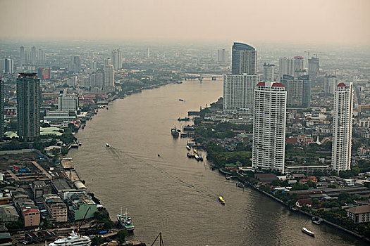 亚洲,泰国,曼谷,河边,天际线