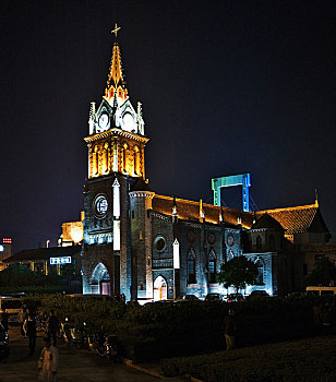 宁波江北岸天主教堂夜景