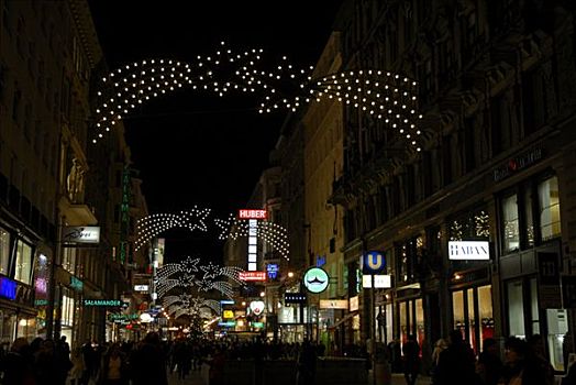 购物者,步行街,装饰,圣诞装饰,市中心,维也纳,奥地利,欧洲