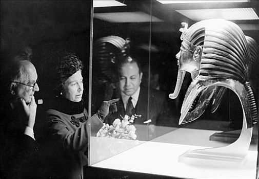 伊丽莎白二世女王,看,面具,国王,图坦卡蒙,大英博物馆,伦敦