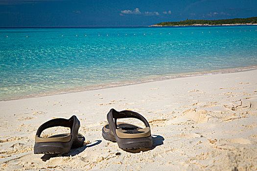 人字拖鞋,沙滩,青绿色,水,半月,巴哈马