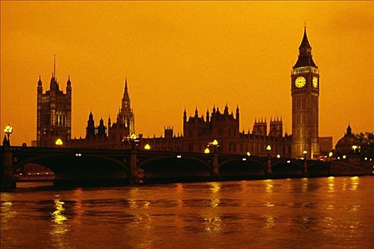 侧面,议会,泰晤士河,日落,伦敦,英格兰