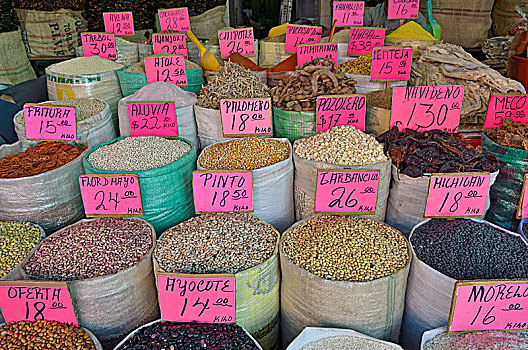多样,豆类,干燥,豆,市场货摊,柏布拉,墨西哥,中美洲