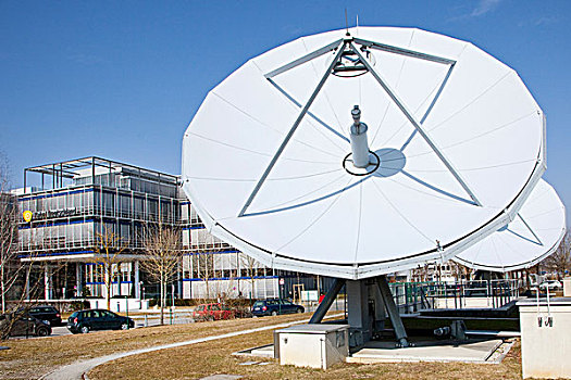 碟形卫星天线,户外,总部,德国,巴伐利亚,欧洲