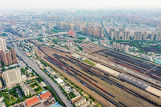 航拍河南郑州北站铁路编组站编组场