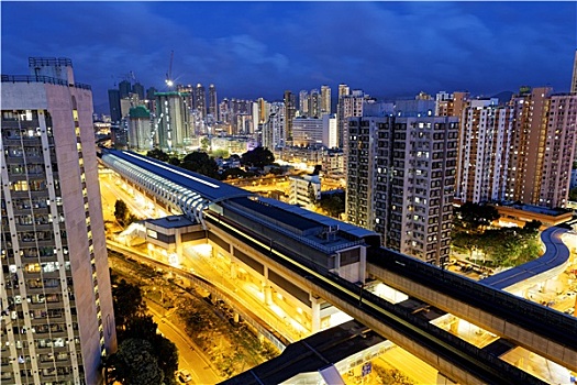 香港,城市,市区,高速列车,夜晚