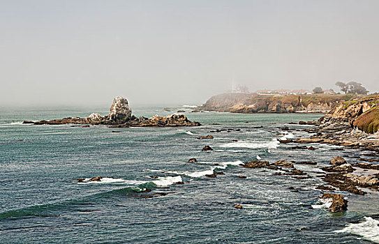 岩石海岸,海浪,雾状,早晨,加利福尼亚,美国