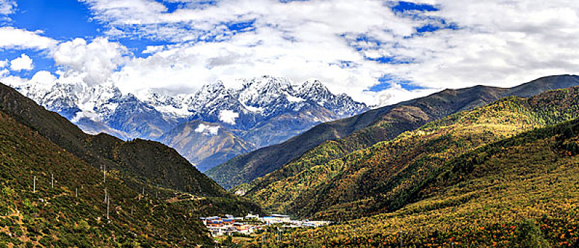 甘孜高原雪山下的人家