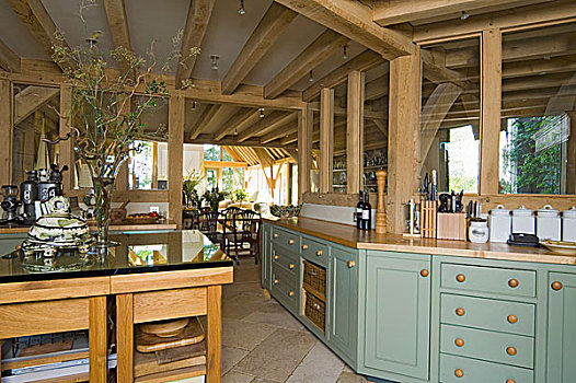 厨房,桌子,木质,操作台,仰视,展示,木梁