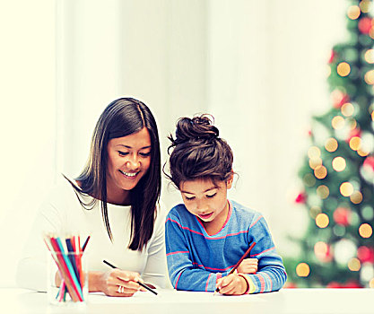 家庭,孩子,圣诞节,圣诞,高兴,人,概念,母女,绘画