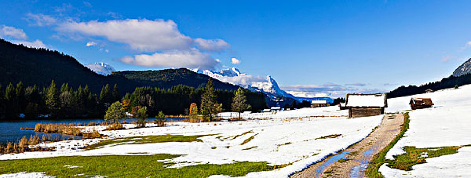 风景,雪,残留,正面,楚格峰,秋天,陆地,上巴伐利亚,巴伐利亚,德国