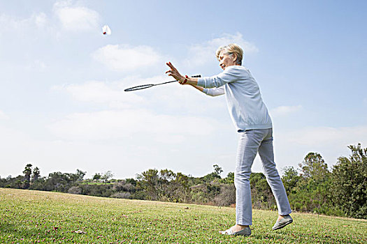 老年,女人,玩,羽毛球,公园
