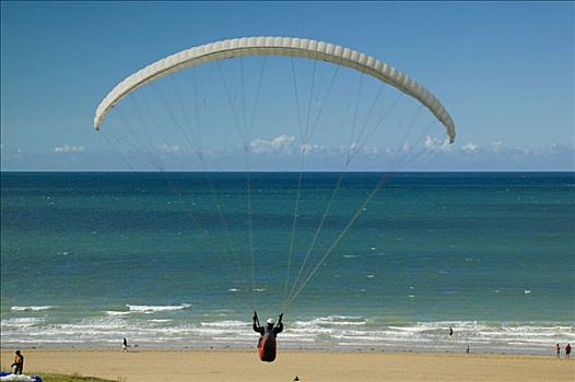 滑翔伞,海滩,布列塔尼,法国
