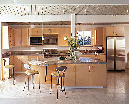 现代,厨房,木头,地砖,室内,天然材料,彩色