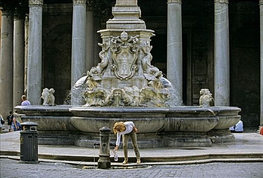 祠庙,喷泉,广场,罗马,拉齐奥,意大利,欧洲