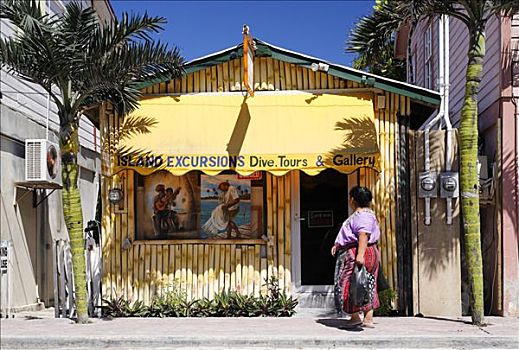 店,竹子,两个,棕榈树,行人,女人,佩特罗,岛屿,伯利兹,中美洲,加勒比海